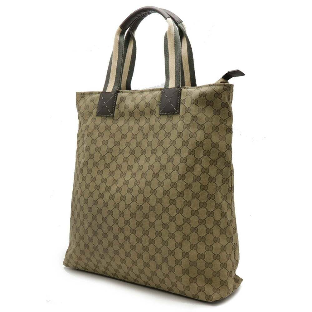 GUCCI Gucci GG Canvas Sherry Line Tote Bag Large Leather Light Khaki Green Da... - Picture 3 of 8